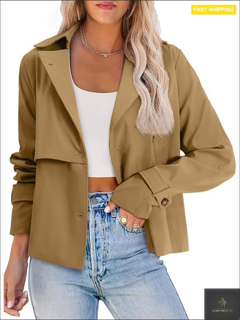 Cropped Trench Coat Single Breasted Lapel Casual Chic Fall Outerwear
